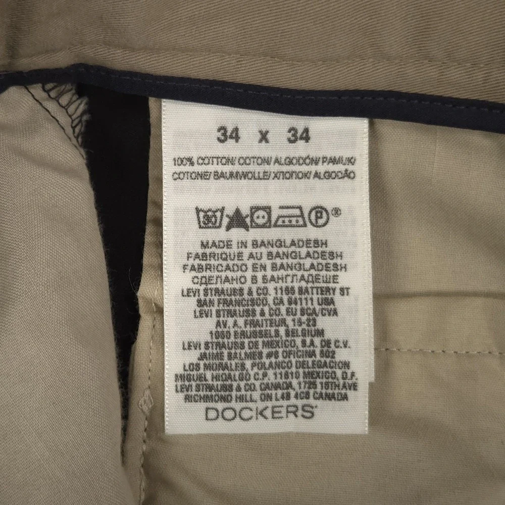 Dockers Mens 34x34 Black Classic Fit D3 Flat Front Chino Khaki Pants School Work